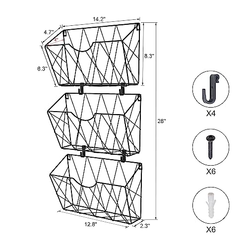 Syeeiex Groß Zeitschriftenhalter Wand 3 Stück, Zeitungshalter Wand Metall für A4 Post Brief, Prospekthalter Wand & Schreibtisch im Küche Wohnzimmer Büro Badezimmer, Zeitungsständer Wand - Schwarz