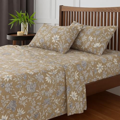 Image of King Size Bedsheet - Floral Fantasy - 108 x 108 Inches - Brushed Microfiber Flat Sheet with Pillow Covers - Soft, Cooling, Wrinkle & Fade Resistan