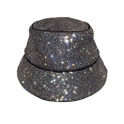 Happyera Crystal Rhinestone Bucket Hat Bling Bling Sun Hat Fashion Cap - Black #TOP14