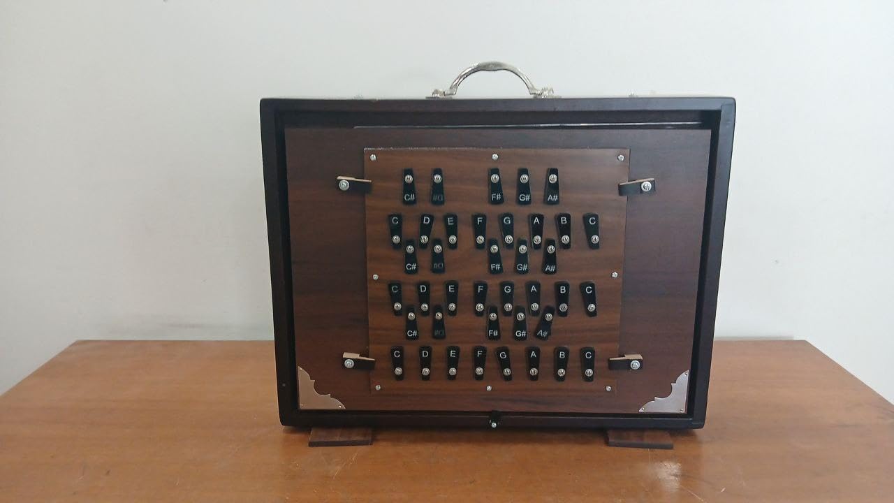 Shruti-Box mit 39 Tasten, Dunkelbraun, 3-Oktave (C-C), Drohneninstrument, 440 Hz & 432 Hz gestimmt, optionales Fußpedal, handgefertigtes Teakholz-Finish