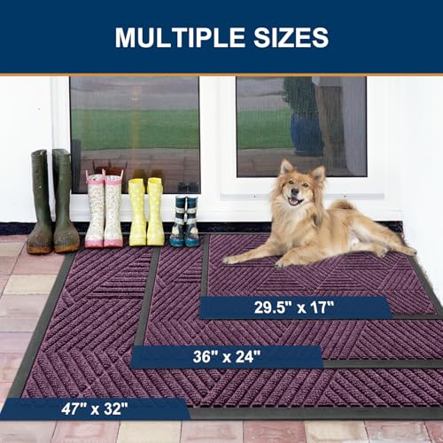 Image of Smiry Front Door Mat Outside Entrance, Heavy Duty Sturdy Natural Rubber Doormat, Trap Dirt and Moisture, Easy Clean Low Profile Mats for Indoor Outdoor Entry, Irregular Triangle (47x32, Purple)