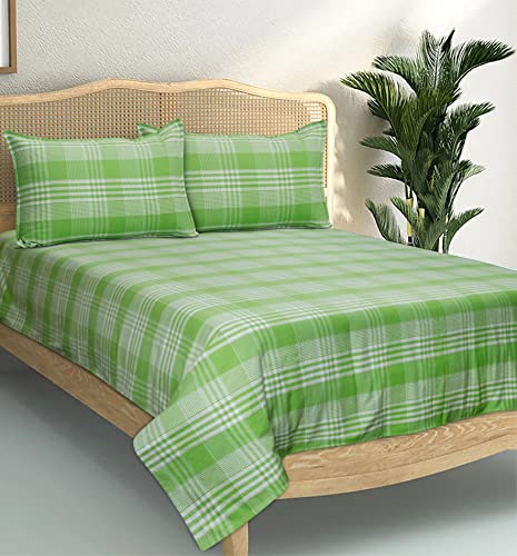 Image of AIRWILL, 200GSM Handloom Cotton Double Bedsheet with 2 Pillow Covers (Track Dobby Green)