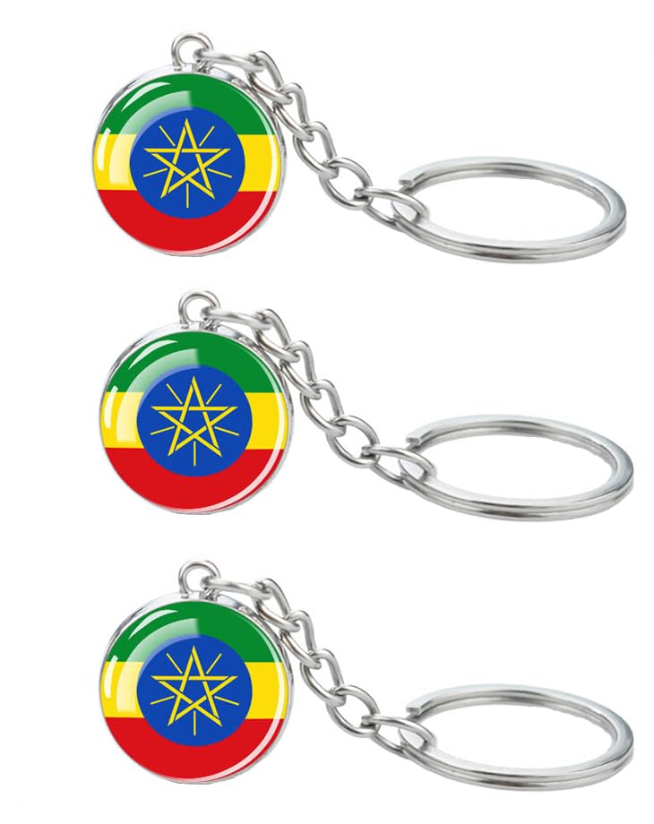 LLBFHH 3 Pcs Ethiopia Flag Key Chain,Cool Keychain for Car Keys, Stainless Steel Keyrings & Keychains,Used for Home Decoration, Jewelry Hanging