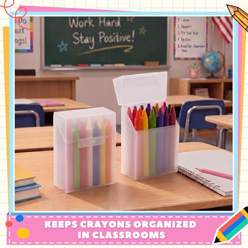 Image of Clabby 2 Pcs Clear Plastic Crayon Boxes Hold 24 Count, Clear | Organizer Box, Case, Colorful, Portable Storage Holder with Snap Lid, for Kids Boys Girls School Classroom Home Art Supply