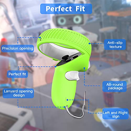 [3In1] For Oculus Quest 2 Accessories, Quest 2 Vr Waterproof Silicone Face Cover Pad Controller Grip Fall Protection Case And Protective Lens Cover Washable, Anti-Leakage Ergonomic Design (Green) #TOP5