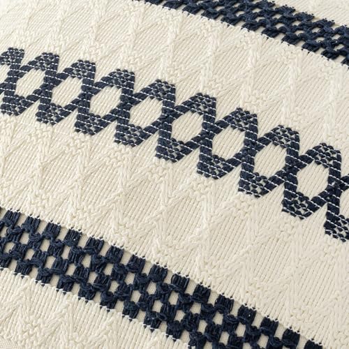 Image of MIULEE Set of 2 Navy Blue Boho Decorative Lumbar Pillow Covers 12x20 Inch | Farmhouse Couch Throw Pillows Modern Cotton Cushion Covers Macrame Woven Spring Decor for Bed Sofa Chair