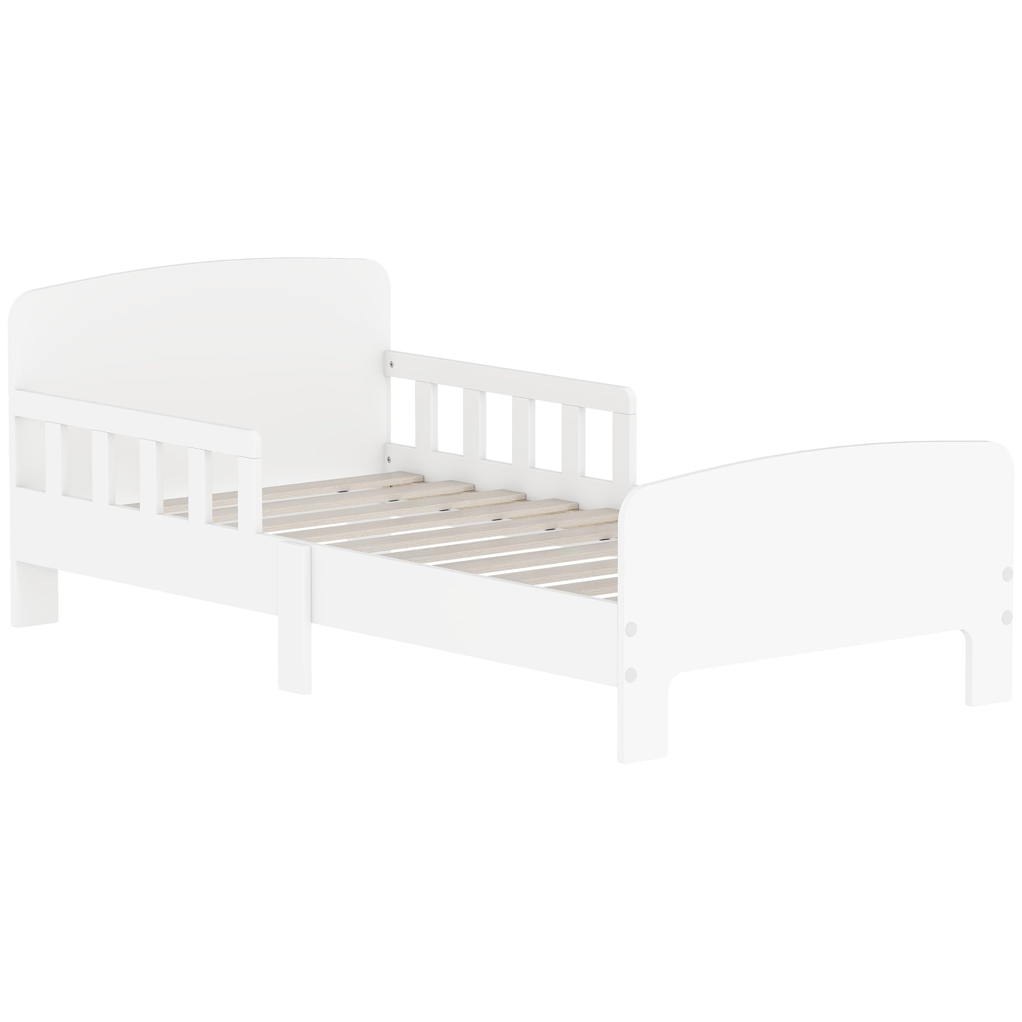 AIYAPLAY Lit Enfant, Lit au Sol Enfant, pour Matelas 140 x 70 cm, Blanc | Barrières de Sécurité Haute, Sommier à Lattes, Cadre Robuste, pour Fille et Garçon de 3 à 8 Ans