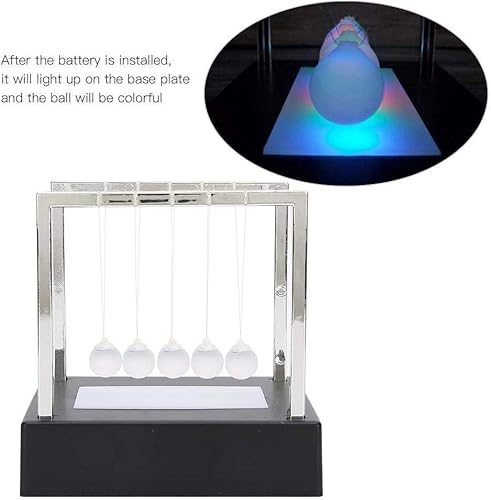 Miniatura 4 de AIXICWXI Newton's Cradle - Bola de equilibrio con luz LED, bolas de péndulo de metal, adornos de ciencia física, juguetes inteligentes para