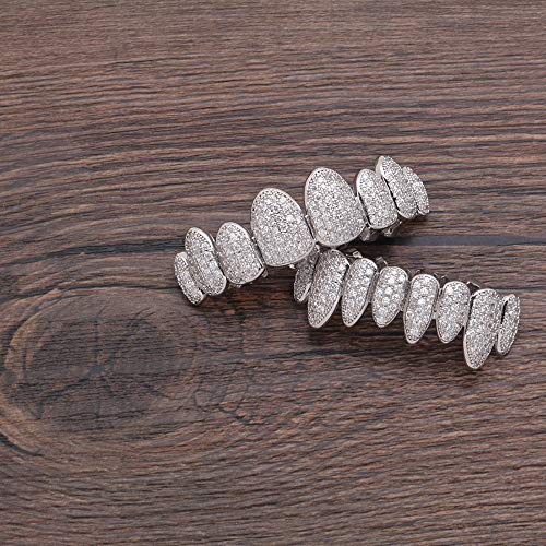 Lureen Gold Silver Pave Full Cz Grillz 8 Teeth Top And Bottom Grillz + Extra 2 Molding Bars #TOP2