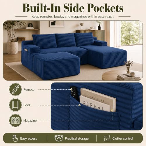 Image of Boneless Couch, Modular Sectional Couches for Living Room, U-Shaped Cloud Couch Sofa with Deep Seat, Fluffy Corduroy Upholstered Corner Sofa