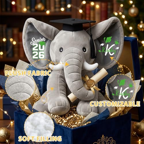 TNYKER Personalized Graduation Elephant 2026 Custom Name Graduation Stuffed Animal Monogrammed Graduation Plush Grad Gifts for Kids Him Her PreK Kindergarten High School College - 5