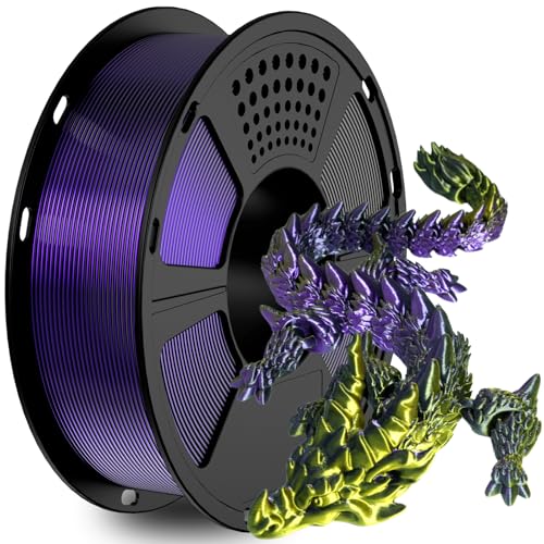 Filamento PLA Tricolor Seda 1,75mm(±0,02mm) para impresoras 3D, 1kg, 1 rollo envasado al vacío, PLA bicolor similar a la seda, Morado+Dorado+Negro