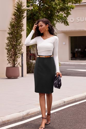 kate kasin women39s tweed pencil skirt knee length high waisted skirts with slit elegant skirts with belt