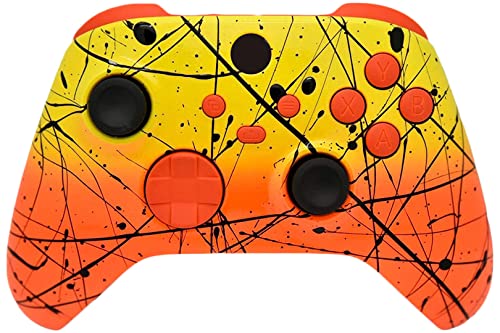 Image of Hand Airbrushed Fade Custom Controller Compatible with Xbox Series X /S & Xbox One (Series X /S Orange & Yellow W /Orange Inserts)