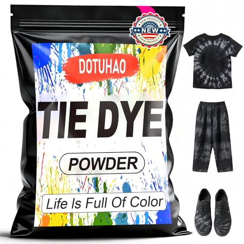 DOTUHAO Tie Dye Powder, Black Tie Dye for Clothes, Fabric Dye, Permanent & Washfast Powder Tie Dyes, Creative Dyes for Clothes (Black, 4 OZ)