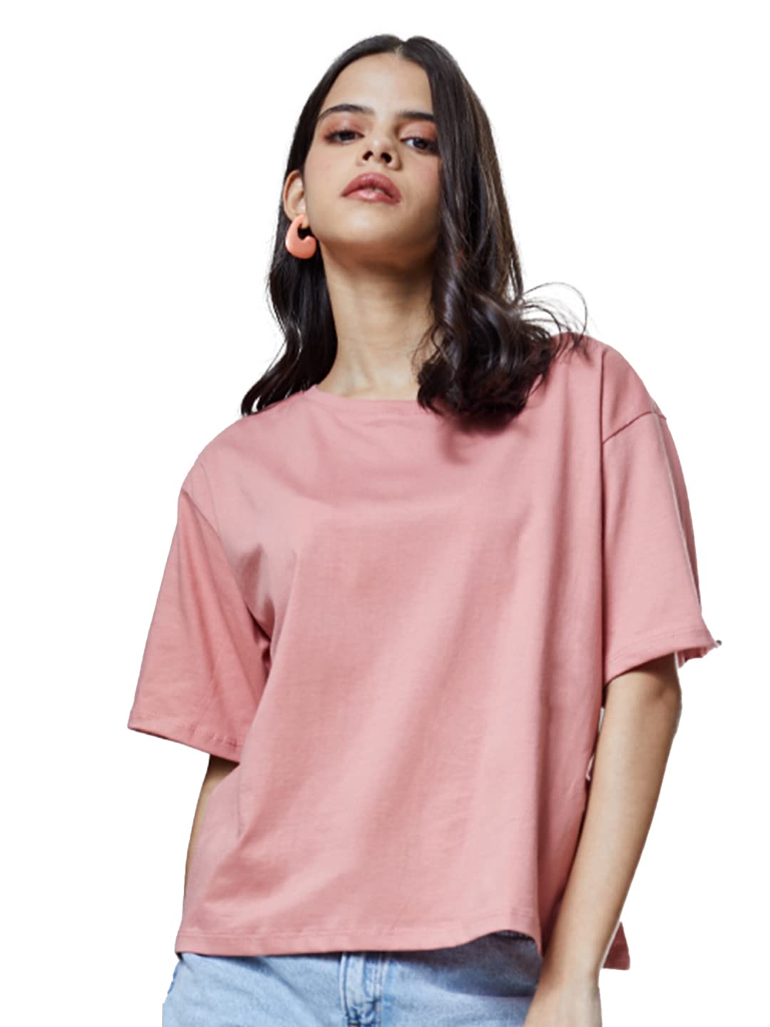 |Womens & Girls Round Neck Basic Solid T-Shirt|Oversized Half Sleeve 100% Cotton|Salmon Pink Color T-Shirt