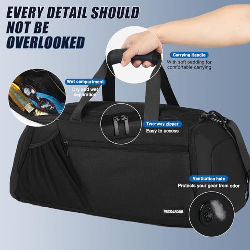 Gym Bags for Men Women 40L Large Gym Backpack Multiple Pockets Sport Duffle Bags with Shoe & Wet Compartment for Workout Travel Weekend Overnight Black4