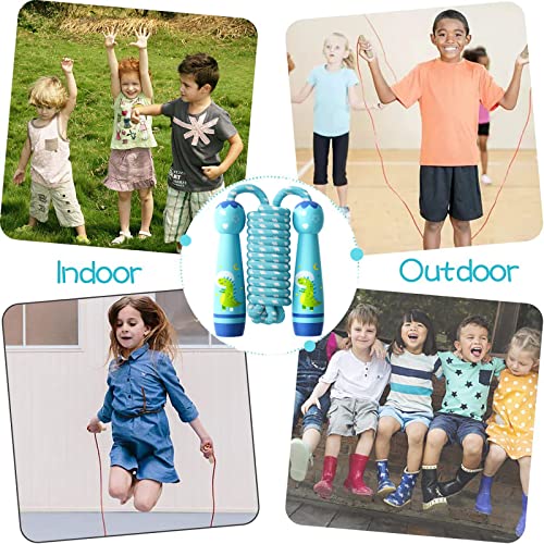JunD Verstellbare Springseil Kinder, 2,5M Länge Kinder Springseil mit Holzgriff Geeignet für Jungen und Mädchen ab 5 Jahren, Fitness, Training, Spiel, Knochenentwicklung (Dinosaurier)