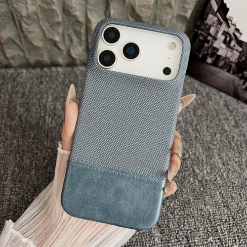Coque iPhone 16 Pro Max bleu ciel en cuir tissé pour éviter les rayures