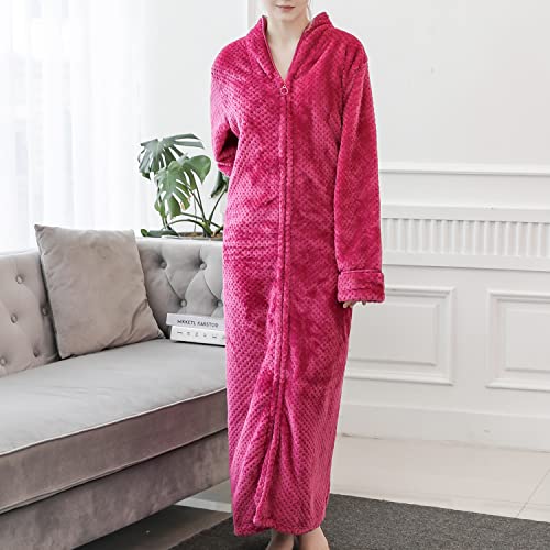 Women's Long Housecoat Fuzzy Bath Robe Fleece Oversized Zipper Thick House Coat Warm Winter3