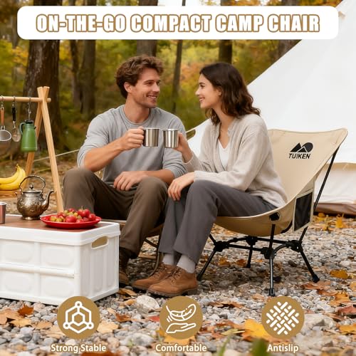 Image of Ultralight Camping Chair Backpacking Chair, Portable Camp Chair with Cup Holder & Storage Bag, Lightweight Compact Folding Chair for Hiking, Travel, Picnic Mountaineering (Light Brown)