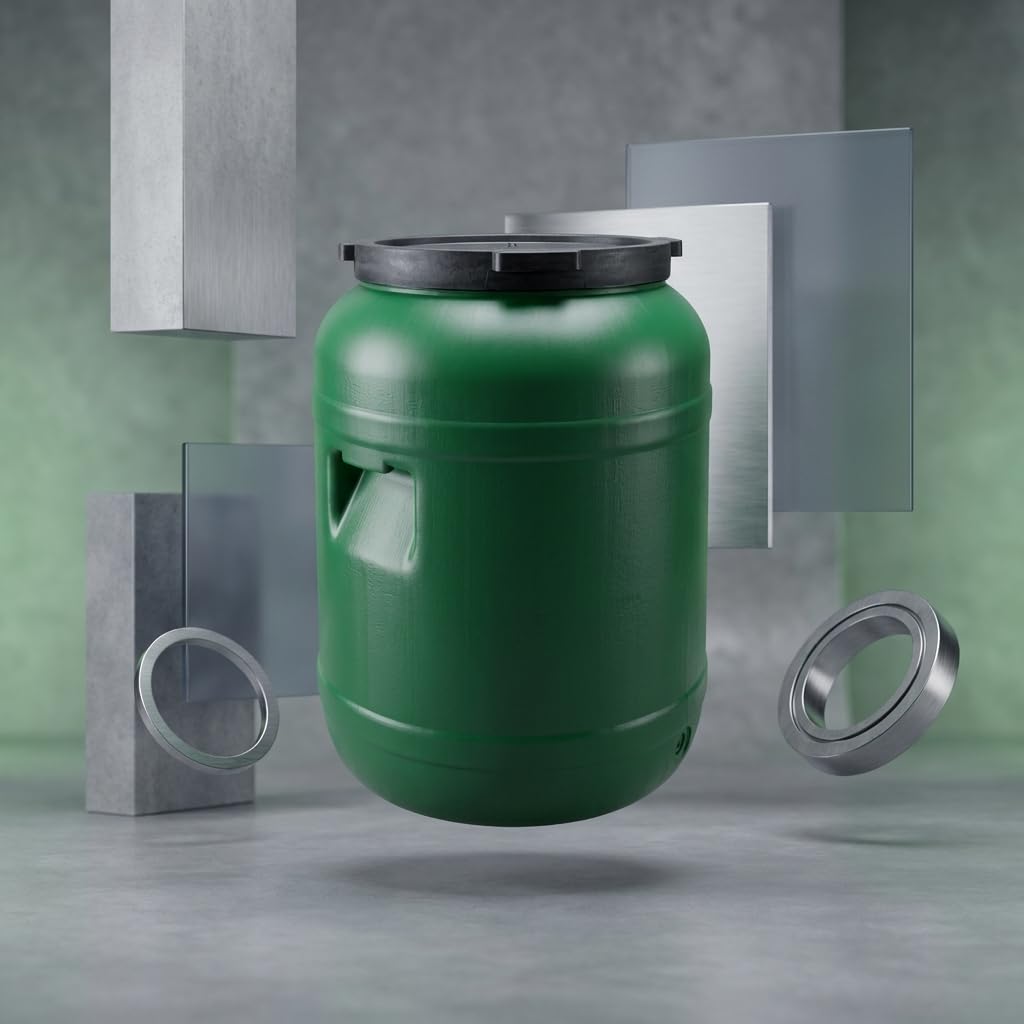 plasteo Fût à col large de 80 l avec couvercle de qualité alimentaire - Fût universel en polyéthylène haute densité avec bouchon à vis - Pour nourriture, stockage et transport - Vert - Rond