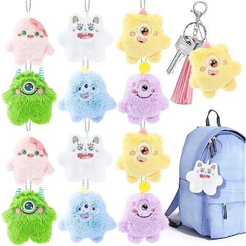 Hungdao 12 Pcs Mini Plush Keychain Bulk Christmas Stocking Stuffers Cute Stuffed Animal Keychain Backpack Goodie Bag Fillers Cover