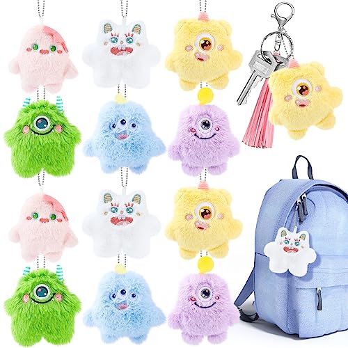 Hungdao 12 Pcs Halloween Mini Plush Keychain Bulk Cute Stuffed Animal Bulk Back to School Gifts Stocking Stuffers for Kids Goodie Bag Fillers Devil Theme Party Favors