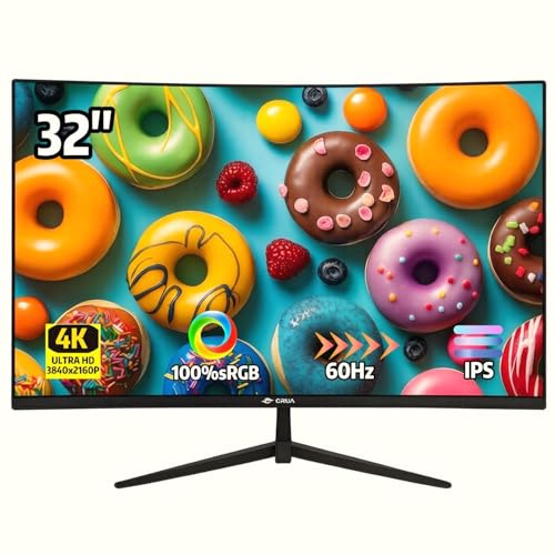 CRUA 32 Zoll IPS Gaming Monitor, UHD (3840 * 2160P) 4K 60HZ IPS 100% sRGB Professional Color Gamut Computer Monitor, 1msGTG with FreeSync, Low Blue Light, VESA Mountable(HDMI,DP)-Black