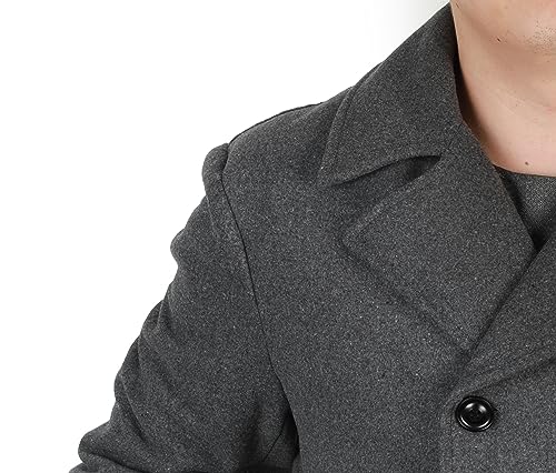 Image of chouyatou Men's Classic Notched Collar Double Breasted Wool Blend Pea Coat