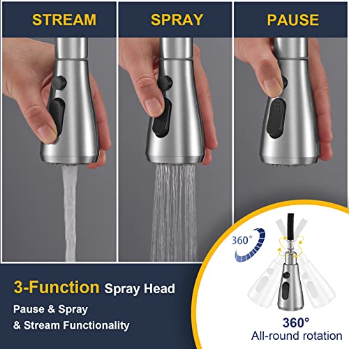 Flotech Kitchen Sink Faucets With Pull Down Sprayer,Modern Brushed Nickel Stainless Steel Kitchen Faucet With Pull Out Sprayer,Single Handle 1 Or 3 Hole Faucet With Deck Plate For Rv Farmhouse #TOP1