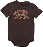 Carhartt Kid's CA6390 Short-Sleeve Bear Bodysuit - Baby Infant Newborn Boys, Mustang Brown Heather- 3 Month