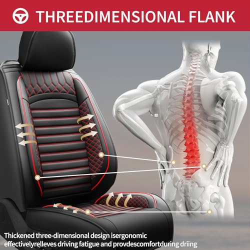 Image of Fit Forester Car Seat Covers for Subaru Forester 2007-2025 2026 - Upgraded Premium Waterproof & Breathable Leather, Airbag Compatible, All-Weather Seat Cushion Protector (2 Front /Black+Red)