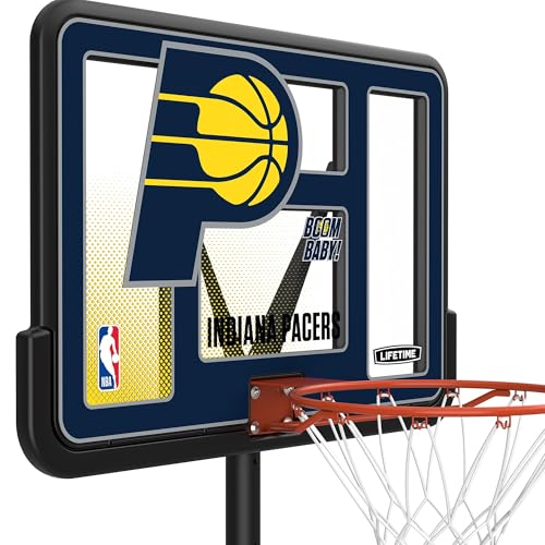 Image of Lifetime NBA Indiana Pacers Portable Basketball Hoop, Adjustable Height 7.5-10 Ft, 44 Inch Shatterproof Fusion Backboard, Base with Wheels