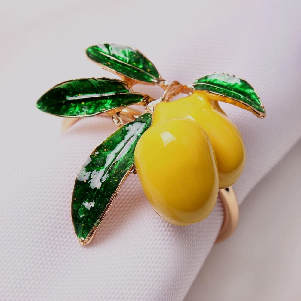 Lemon Napkin Rings Set of 6 Napkin Holder Creative Fruits Napkin Rings Serviette Buckles Farmhouse Napkin Rings Table Decor, Gold