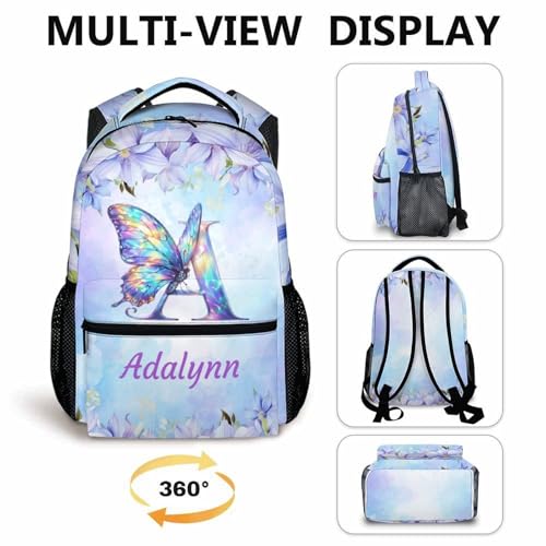 Kids Girls Backpack, Schoolbag for Girls 6-8, Personalized Butterfly Backpacks, Cute Initial Name Backpack, 17 Inch Custom Student Bookbag for Travel and School4