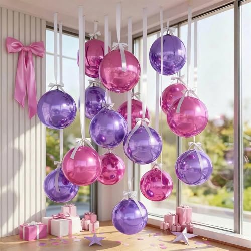 Image of 8 Pcs Pink Purple Round Foil Balloons Metallic Purple Lavender Baby Light Pink 4D Ball Balloons 22 In Ornament Mylar Balloon for Girl Birthday Graduation Wedding Anniversary Disco Party Decor