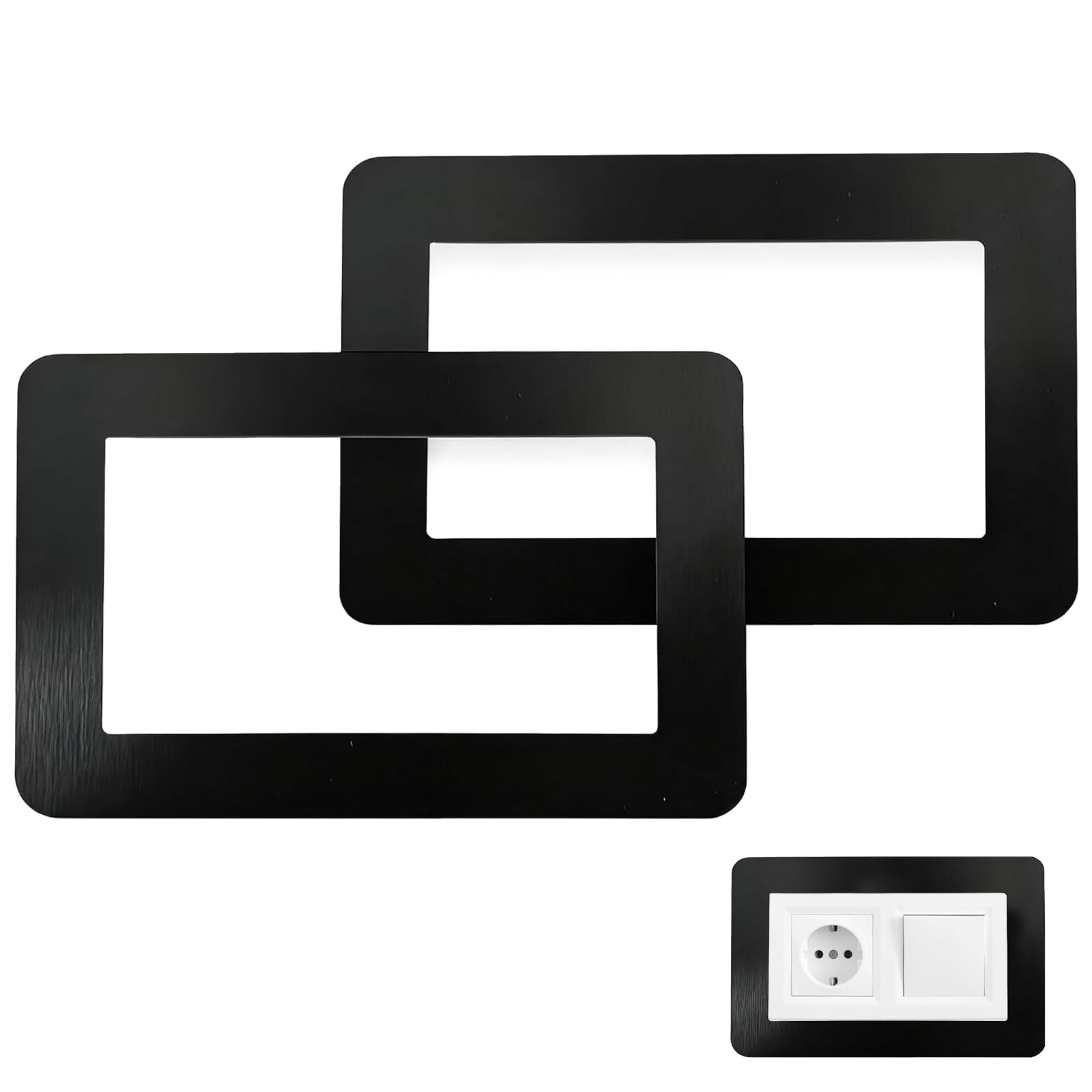 2 PCS Double Socket Surround – Black Light Switch Surround Cover Plates, Self-Adhesive Square Acrylic Double Plug Socket Decorative Frame for Wall Sockets and Switches (14.6 × 8.6 cm)