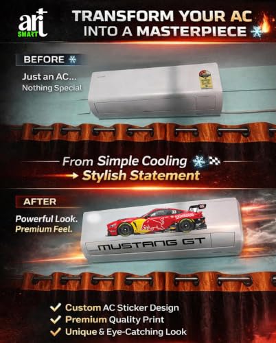 Image of Art Smart Mustang GT Racing Car Air Conditioner Sticker, High Quality Vinyl, HD Gloss Finish, 24 Inches, for Indoor (RED)