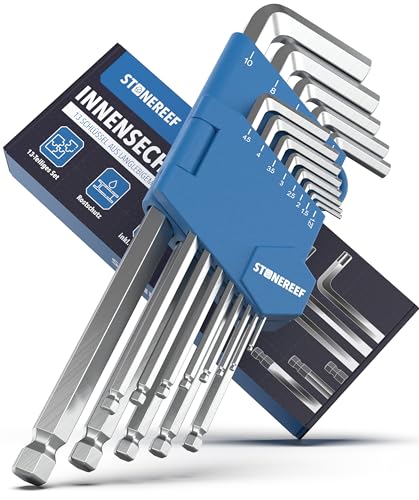 Innensechskantschlüssel Set 13tlg. [inkl. Kugelkopf] - Chrom 1,27-10mm, Sechskantschlüssel Handwerkzeug Set für Handwerker, Winkelschlüsselsatz