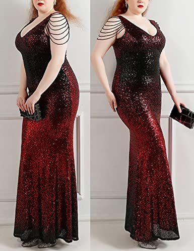Image of Women 1920s Plus Size Formal Dress Tassels Sleeve Sequins Gatsby Maxi Evening Gown