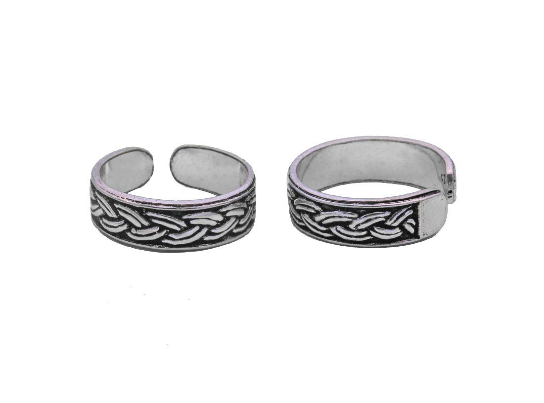 lbv 925 sterling silver hydro white rhodium plated front side double rope design and back side open oxidized band toe ring pair for women free size adjustable