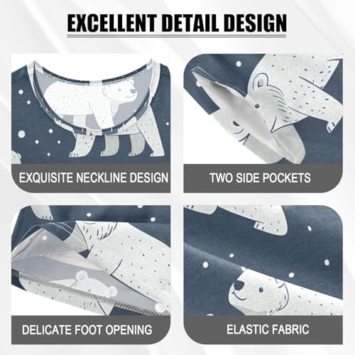 ALAZA Cute Polar Bear Snow Christmas Blue Pajamas Set Short Sleeve Cotton Sleepwear Summer Pjs 2 Piece 5-14Y4