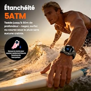 WalkerFit Montre Connectée Homme Outdoor, 1,43'' AMOLED Lisible au Soleil, Étanche 5ATM, Appels Bluetooth, Autonomie 60 Jours, Boussole, 170+ Modes Sport, Smartwatch Android/iOS (Noir)