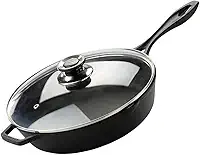 Frigideira De Ferro Fundido Com Tampa De Vidro 28 Cm Cabo de Ferro