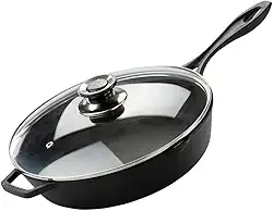 Frigideira De Ferro Fundido Com Tampa De Vidro 28 Cm Cabo de Ferro