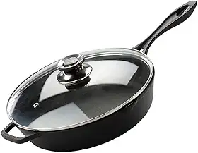 Frigideira De Ferro Fundido Com Tampa De Vidro 28 Cm Cabo de Ferro
