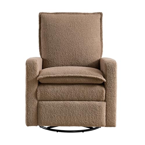 Image of Oxford Baby Uptown Upholstered Glider Recliner Rocking Chair 360 Swivel for Nursery and Living Room - Teddy Brown
