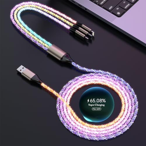 Cable múltiple de 66W con luz LED dinámica para carga rápida de iPad Pro y móviles Android 6