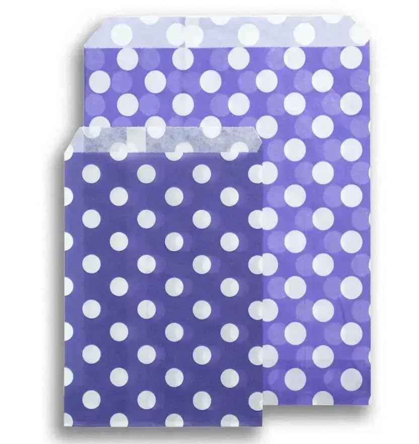 Ezkart Assorted Striped Candy Paper Bags - Perfect for Wedding Cakes Kids Parties & Popcorn; Purple Polka Dot, 100 Bags